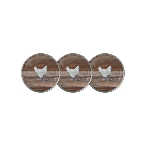 Rustic Chicken Brown Boards Golf Ball Marker