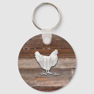 Rustic Chicken (Brown Boards) Keychain