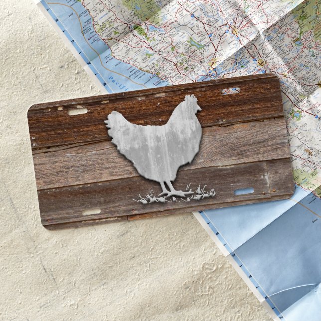 Rustic Chicken (Brown Boards) License Plate (In Situ)