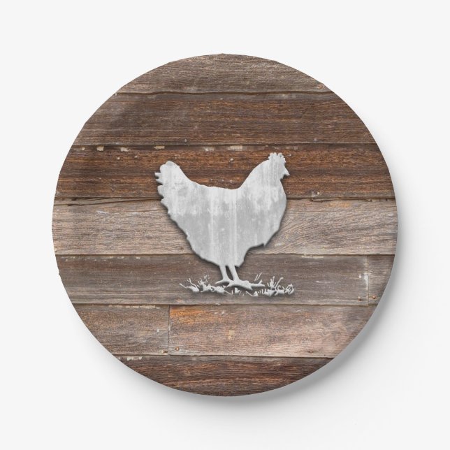 Rustic Chicken (Brown Boards) Paper Plates (Front)