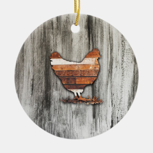 Rustic Chicken (Brown) Ceramic Ornament (Front)
