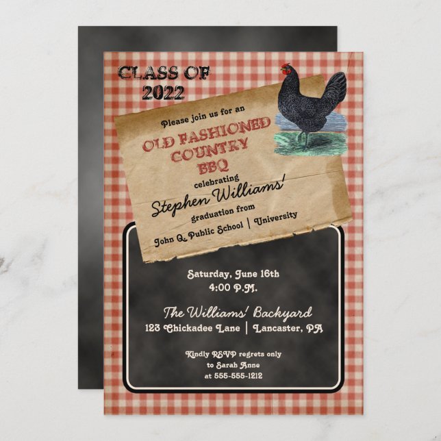 Rustic Chicken Cookout BBQ Graduation Party Invitation (Front/Back)