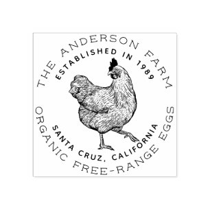 Rustic Chicken Drawing   Custom Family Egg Farm Rubber Stamp