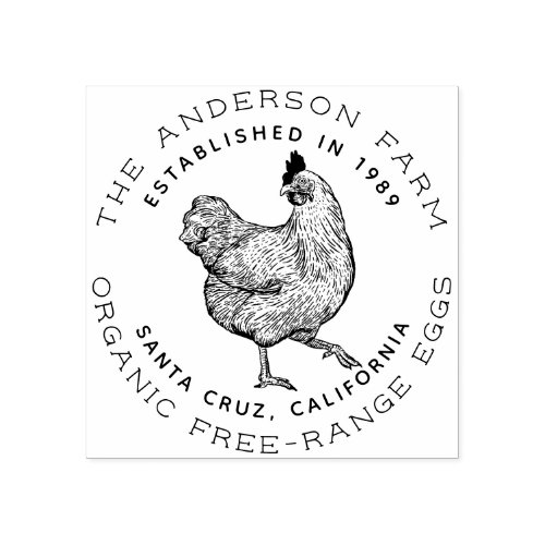Rustic Chicken Drawing  Custom Family Egg Farm Rubber Stamp