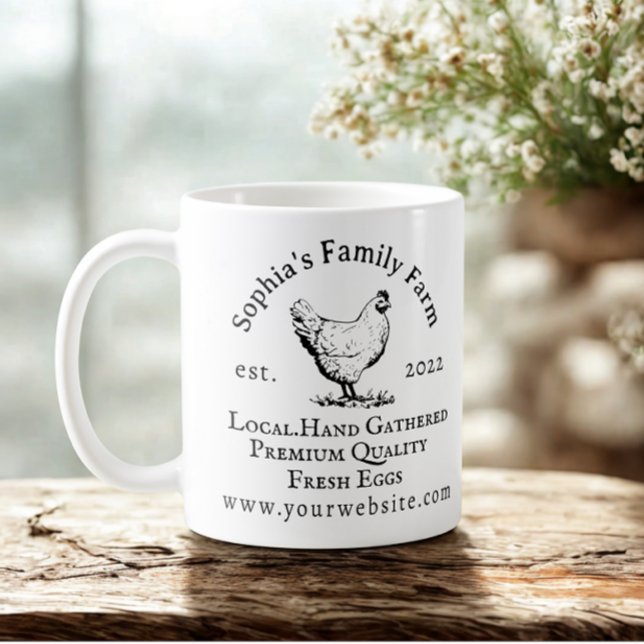 Rustic Chicken Farm Business Black Text Coffee Mug (Rustic family chicken farm business coffee mug.)