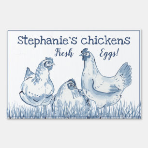 Rustic Chicken Hens Blue & White Fresh Egg Custom Sign