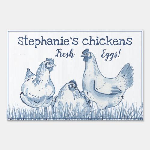 Rustic Chicken Hens Blue  White Fresh Egg Custom Sign