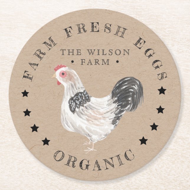 rustic chicken kraft Egg Carton Round Paper Coaster (Front)