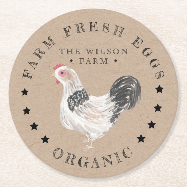 rustic chicken kraft Egg Carton Round Paper Coaster