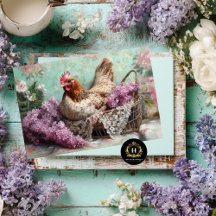 Rustic Chicken Lilac Blossoms Lace Decoupage