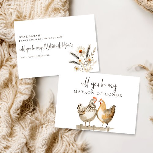 Rustic Chicken Matron of Honor Proposal Card