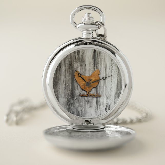 Rustic Chicken (Orange) Pocket Watch (Inside)