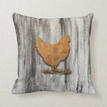 Rustic Chicken (Orange) Throw Pillow<br><div class="desc">Rustic Chicken (Orange)</div>
