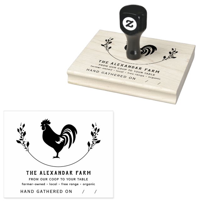 Rustic Chicken Personalized Egg Carton Rubber Stamp (Stamped)
