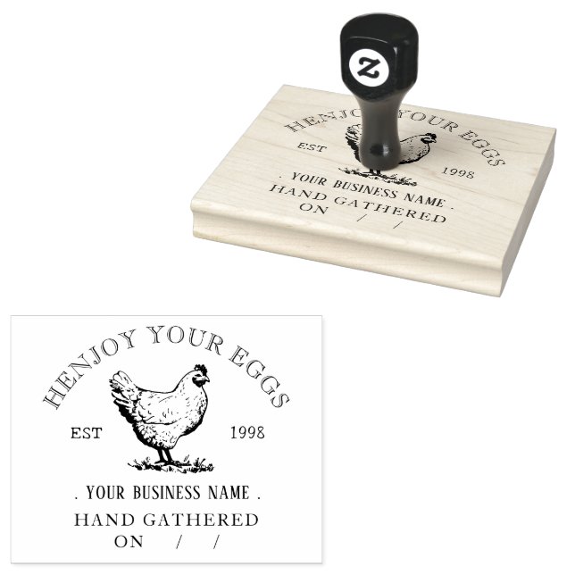 Rustic Chicken Personalized Egg Carton Rubber Stamp (Stamped)