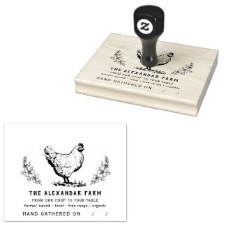 Rustic Chicken Personalized Egg Carton Rubber Stamp