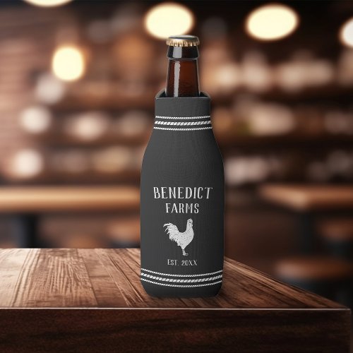 Rustic Chicken Personalized Farm Name Bottle Cooler