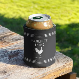 Rustic Chicken Personalized Farm Name Can Cooler