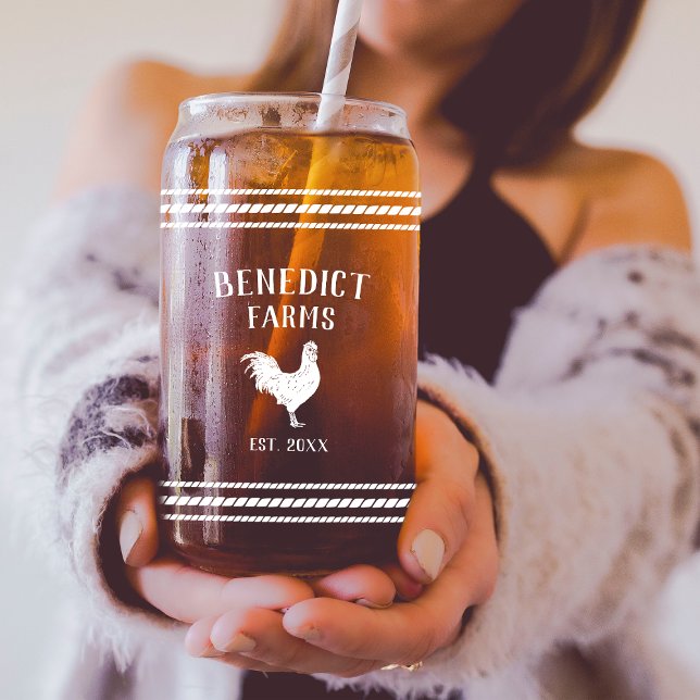 Rustic Chicken Personalized Farm Name Can Glass (Creator Uploaded)