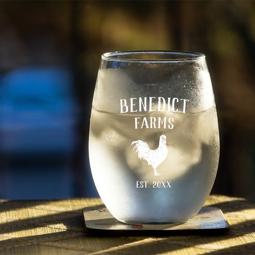 Rustic Chicken Personalized Farm Name Stemless Wine Glass