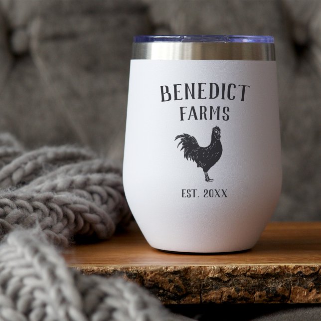 Rustic Chicken Personalized Farm Name Thermal Wine Tumbler (Creator Uploaded)