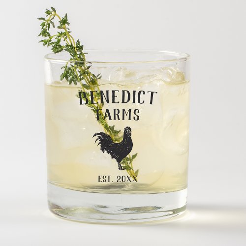 Rustic Chicken Personalized Farm Name Whiskey Glass