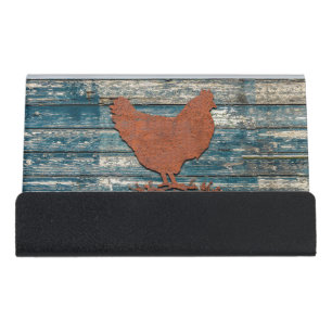 Rustic Chicken (Rusty) Desk Business Card Holder