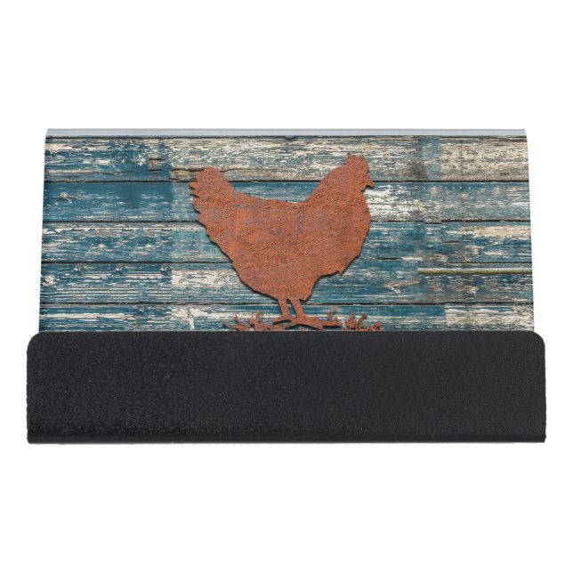 Rustic Chicken (Rusty) Desk Business Card Holder (Front)