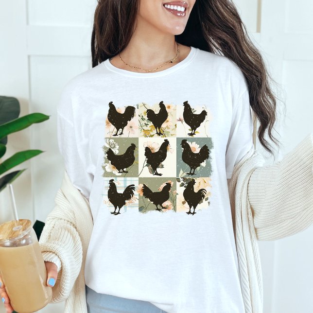 Rustic Chicken Silhouette Farmhouse Florals T-Shirt (Creator Uploaded)
