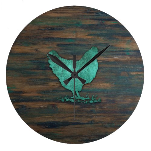 Rustic Chicken (Teal) Large Clock