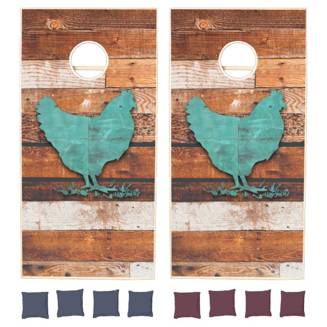 Rustic Chicken (Wooden Boards) Cornhole Set (Set)