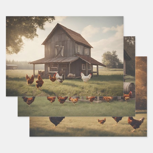 Rustic Chicken  Wrapping Paper Sheets (Set)