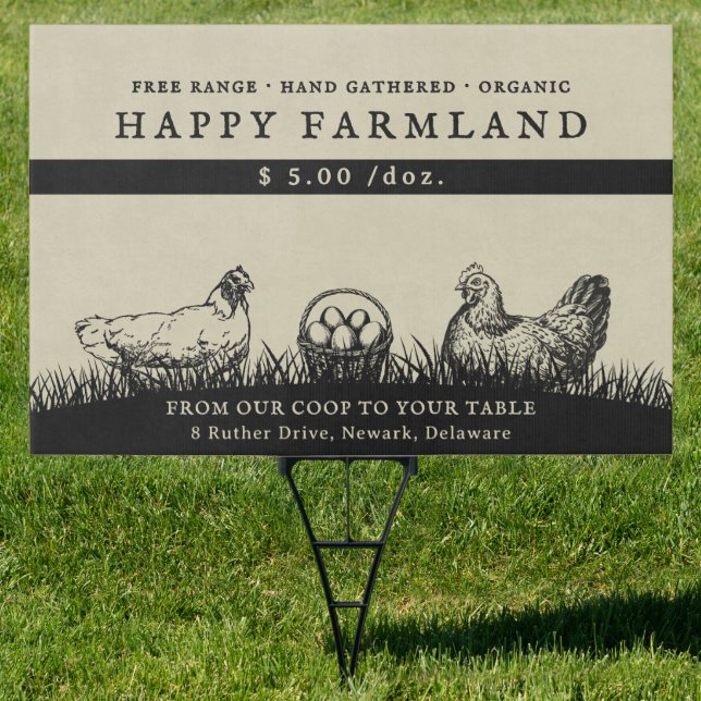 Rustic Chickens Egg Grass Field Farmland Business Sign (Insitu)