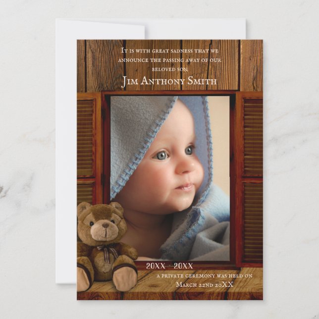 Rustic Child Death Memorial Announcement or Invite (Front)