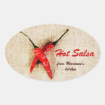 rustic chili peppers hot salsa sauce oval sticker