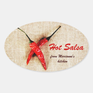 rustic chili peppers hot salsa sauce oval sticker
