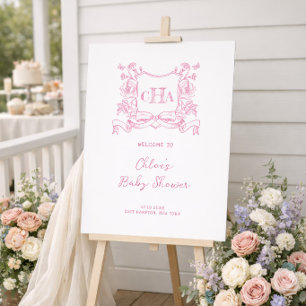 Rustic Chinoiserie Bow Crest Baby Shower Welcome Foam Board