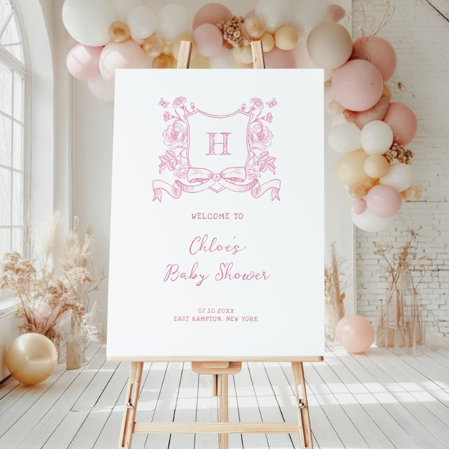 Rustic Chinoiserie Bow Crest Baby Shower Welcome Foam Board (Creator Uploaded)