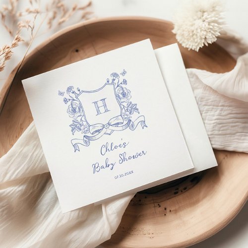 Rustic Chinoiserie Bow Floral Crest Baby Shower Napkins