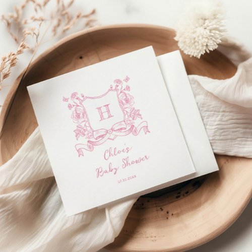 Rustic Chinoiserie Bow Floral Crest Baby Shower Napkins