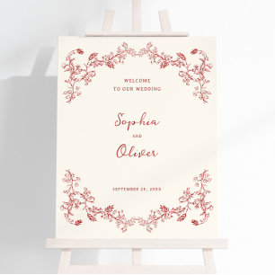 Rustic Chinoiserie Crimson Red Wedding Welcome Foam Board