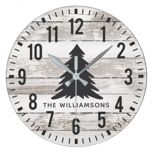 Rustic Chippy Planks Custom Family Name Christmas Large Clock