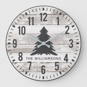 Rustic Chippy Planks Custom Family Name Christmas Large Clock