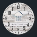 Rustic Chippy Planks Custom Family Name Farmhouse Large Clock<br><div class="desc">Rustic Chippy Planks Custom Family Name Pineapple Large Farmhouse Style Clock features a white chippy wood background, with a rustic country farmhouse and personalized with your name. Part of a collection. If you need assistance personalizing your clock, or if you are looking for coordinating items, please don't hesitate to contact...</div>