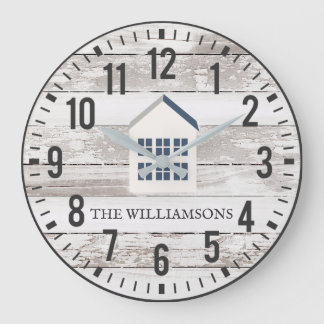 Rustic Chippy Planks Custom Family Name Farmhouse Large Clock