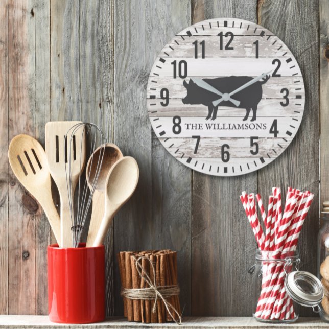Rustic Chippy Planks Custom Family Name Farmhouse  Large Clock (Creator Uploaded)