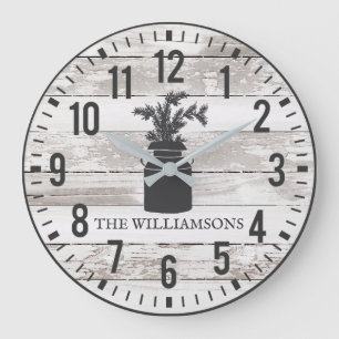 Rustic Chippy Planks Custom Family Name Milk Can Large Clock