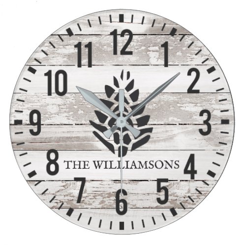 Rustic Chippy Planks Custom Family Name Pineapple Large Clock