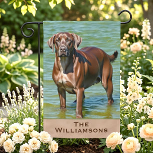 Rustic Chocolate Lab Dog in Water Garden Flag