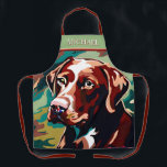 Rustic Chocolate Lab on Camo Apron<br><div class="desc">This modern design features the head of a chocolate lab positioned on a camouflage background. Wear it for cooking,  grilling,  or for bathing the dog. Great for the dog lover or hunter in your life. Created by Simply Farmhouse Press.</div>